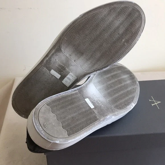 Aquatalia Sz 11 slip on sneakers woven black leather Weatherproof Made in Italy - Picture 6 of 10